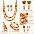 Ruby Pink & Gold Double-Strand Beaded Necklace Set — image 5