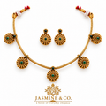Emerald Green & Antique Gold Five-Drop Necklace Set — image 1