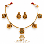 Emerald Green & Antique Gold Five-Drop Necklace Set — image 1
