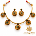 Emerald Green & Antique Gold Five-Drop Necklace Set — image 2