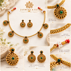 Emerald Green & Antique Gold Five-Drop Necklace Set — image 4