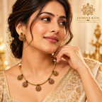 Ruby & Emerald Five-Drop Gold Beaded Necklace Set — image 3