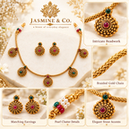 Ruby & Emerald Five-Drop Gold Beaded Necklace Set — image 5