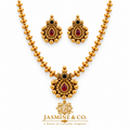 Ruby Teardrop Gold Bead Temple Necklace Set — image 1
