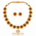 Emerald & Ruby Floral Gold Plated Necklace Set — image 1