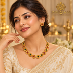 Emerald & Ruby Floral Gold Plated Necklace Set — image 3