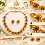 Emerald & Ruby Floral Gold Plated Necklace Set — image 5