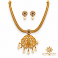 Lakshmi Temple Pendant Gold Plated Necklace Set — gallery image 1