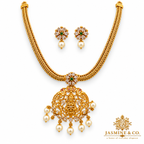 Lakshmi Temple Pendant Gold Plated Necklace Set — gallery image 1