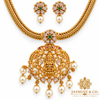 Lakshmi Temple Pendant Gold Plated Necklace Set — gallery image 2