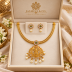 Lakshmi Temple Pendant Gold Plated Necklace Set — gallery image 3