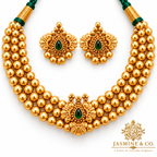 Emerald Green Triple-Strand Gold Bead Necklace Set — gallery image 2