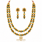 Emerald Green & Gold Double-Layer Beaded Necklace Set — gallery image 1