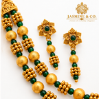 Emerald Green & Gold Double-Layer Beaded Necklace Set — gallery image 2