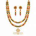 Ruby & Emerald Double-Strand Gold Beaded Necklace Set — gallery image 1