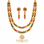 Ruby & Emerald Double-Strand Gold Beaded Necklace Set — gallery image 1