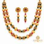 Ruby & Emerald Double-Strand Gold Beaded Necklace Set — gallery image 2