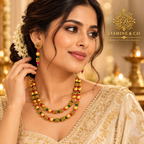 Ruby & Emerald Double-Strand Gold Beaded Necklace Set — gallery image 3