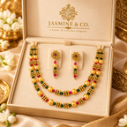 Ruby & Emerald Double-Strand Gold Beaded Necklace Set — gallery image 4