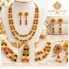 Ruby & Emerald Double-Strand Gold Beaded Necklace Set — gallery image 5