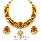 Ruby Teardrop Triple-Strand Gold Bead Necklace Set — gallery image 1