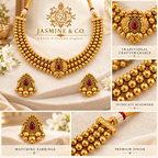 Ruby Teardrop Triple-Strand Gold Bead Necklace Set — gallery image 5