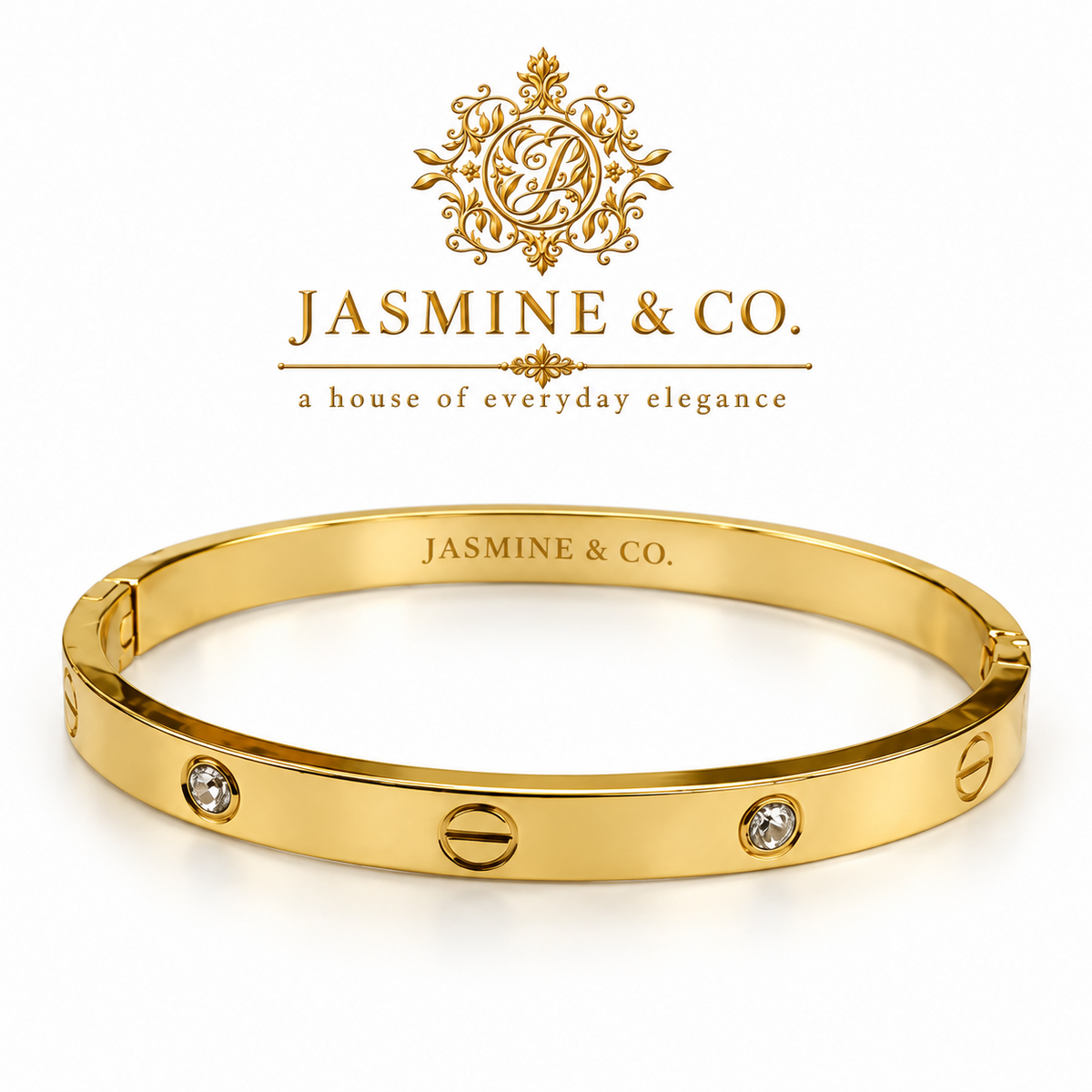 Crystal rivet gold-plated bracelet – studio view