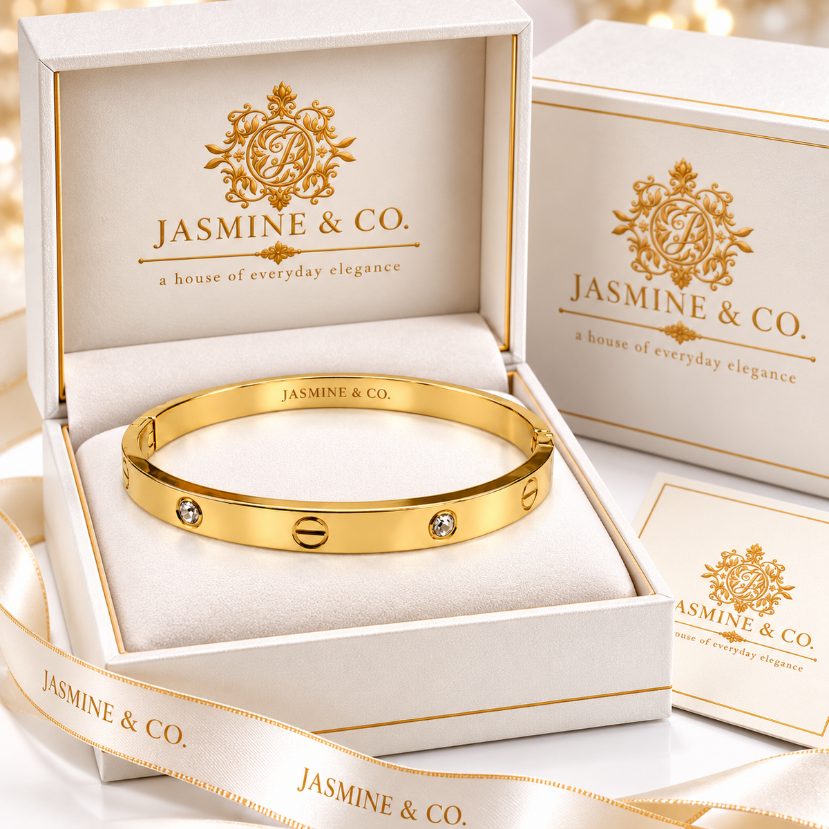 Crystal rivet gold-plated bracelet – gift box packaging