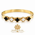 Jasmine & Co. Gold-Plated Anti-Tarnish Black & White Clover Bangle Bracelet – front view