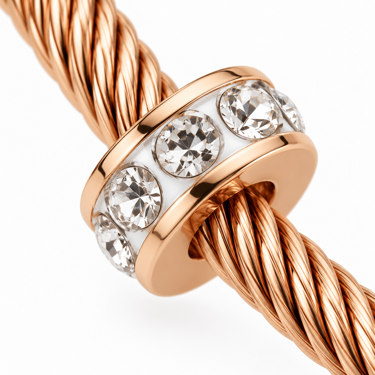 Jasmine & Co. Gold-Plated Anti-Tarnish Evil Eye Cable Bangle Bracelet with Crystal Accents – crystal ring and cable close-up