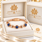 Jasmine & Co. Gold-Plated Anti-Tarnish Evil Eye Cable Bangle Bracelet with Crystal Accents – branded gift box
