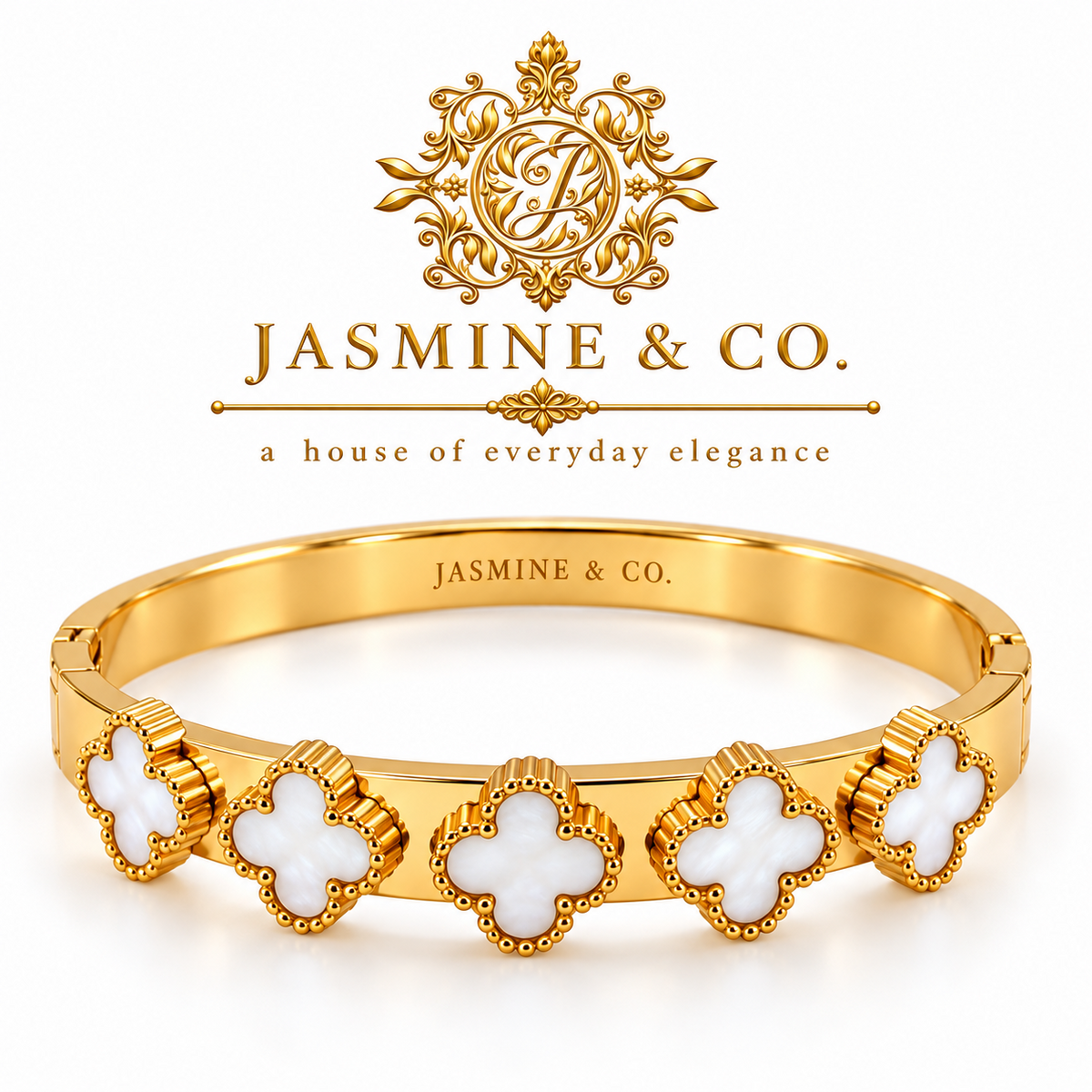 Jasmine & Co. White Clover Bangle Bracelet – front view