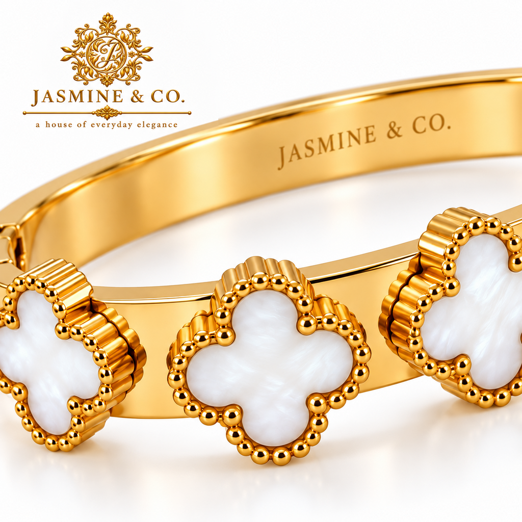 Jasmine & Co. White Clover Bangle Bracelet – white clover details