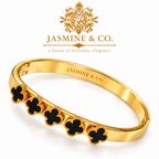 Jasmine & Co. studio hero, gold-plated black five-clover bracelet