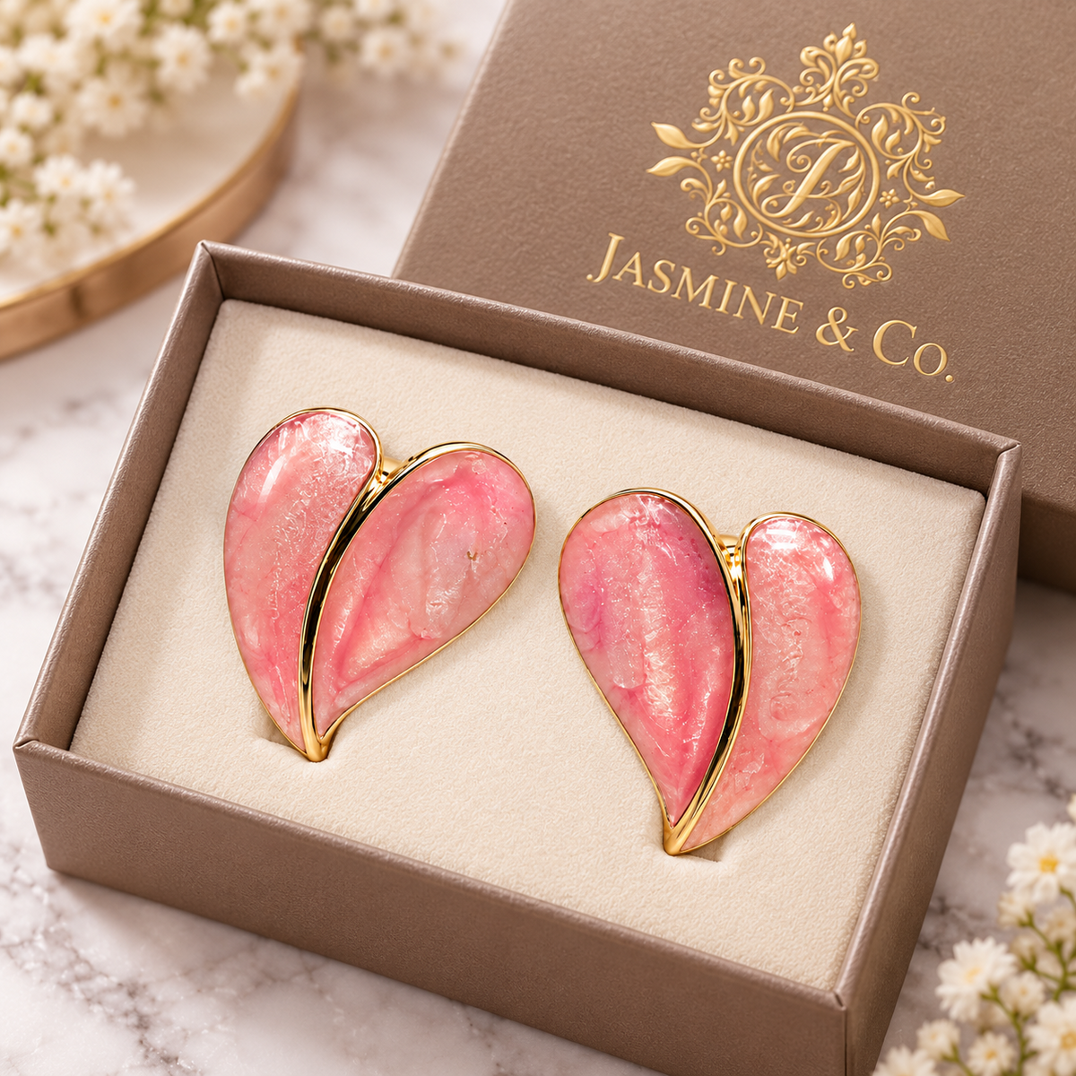 Jasmine & Co. Anti-Tarnish Pink Heart Shape Stud Earrings: branded gift box