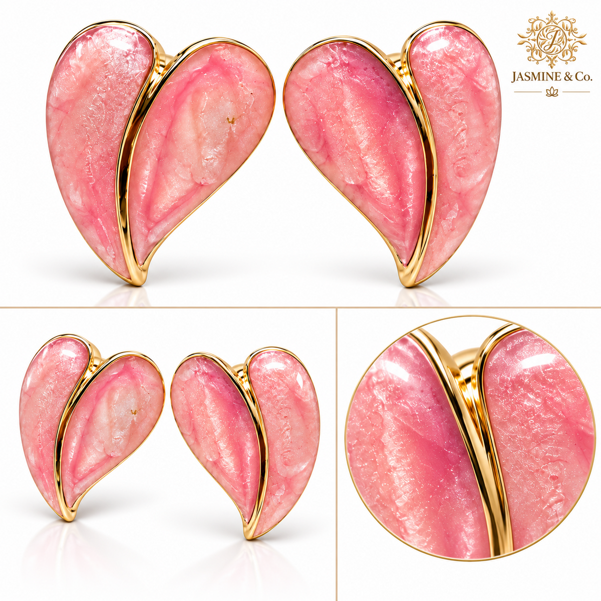 Jasmine & Co. Anti-Tarnish Pink Heart Shape Stud Earrings: multi-angle collage