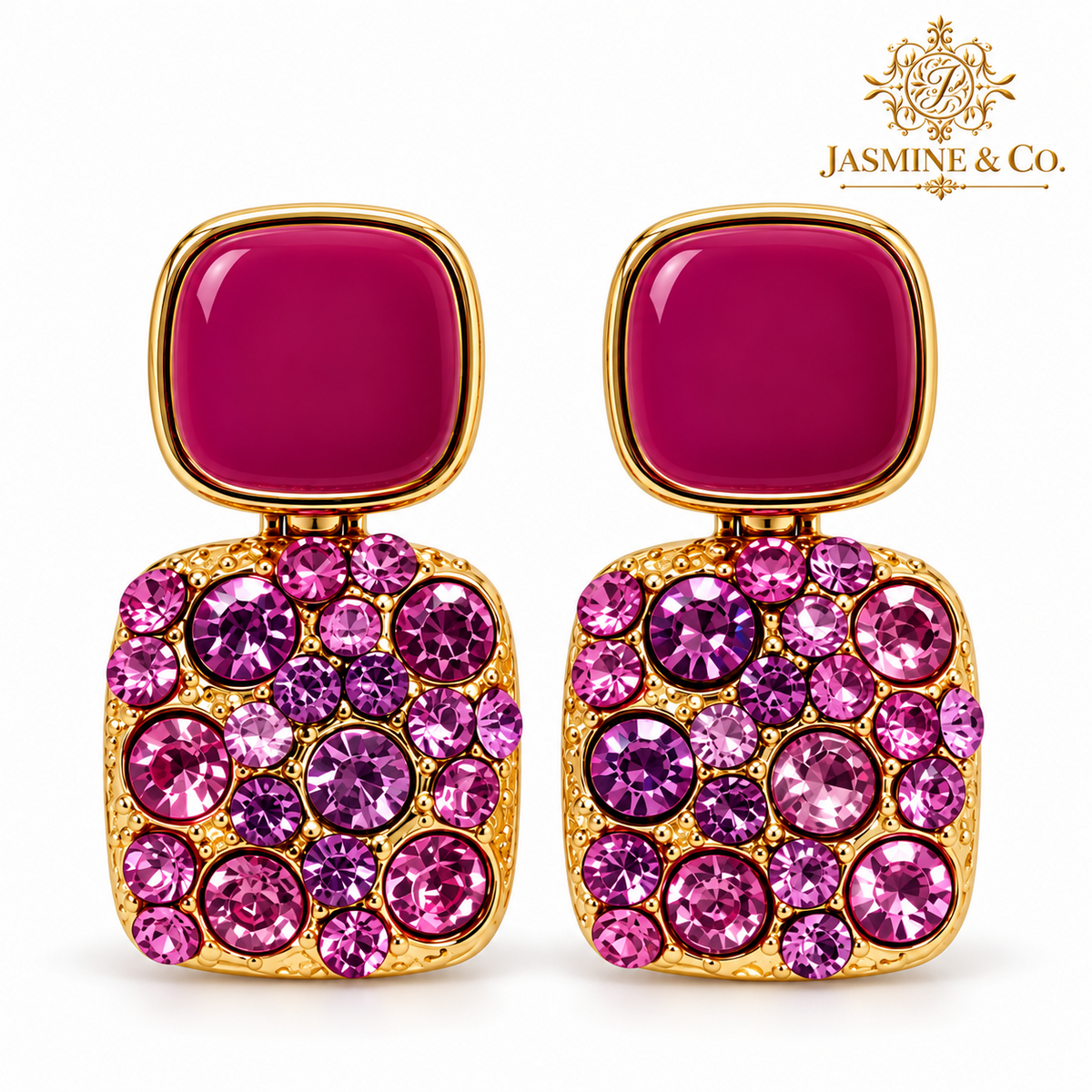 Jasmine & Co. Anti-Tarnish Pink Crystal Statement Stud Earrings: studio hero