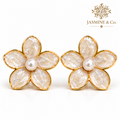 Jasmine & Co. Anti-Tarnish Jasmine Flower Pearl Centre Stud Earrings: studio hero