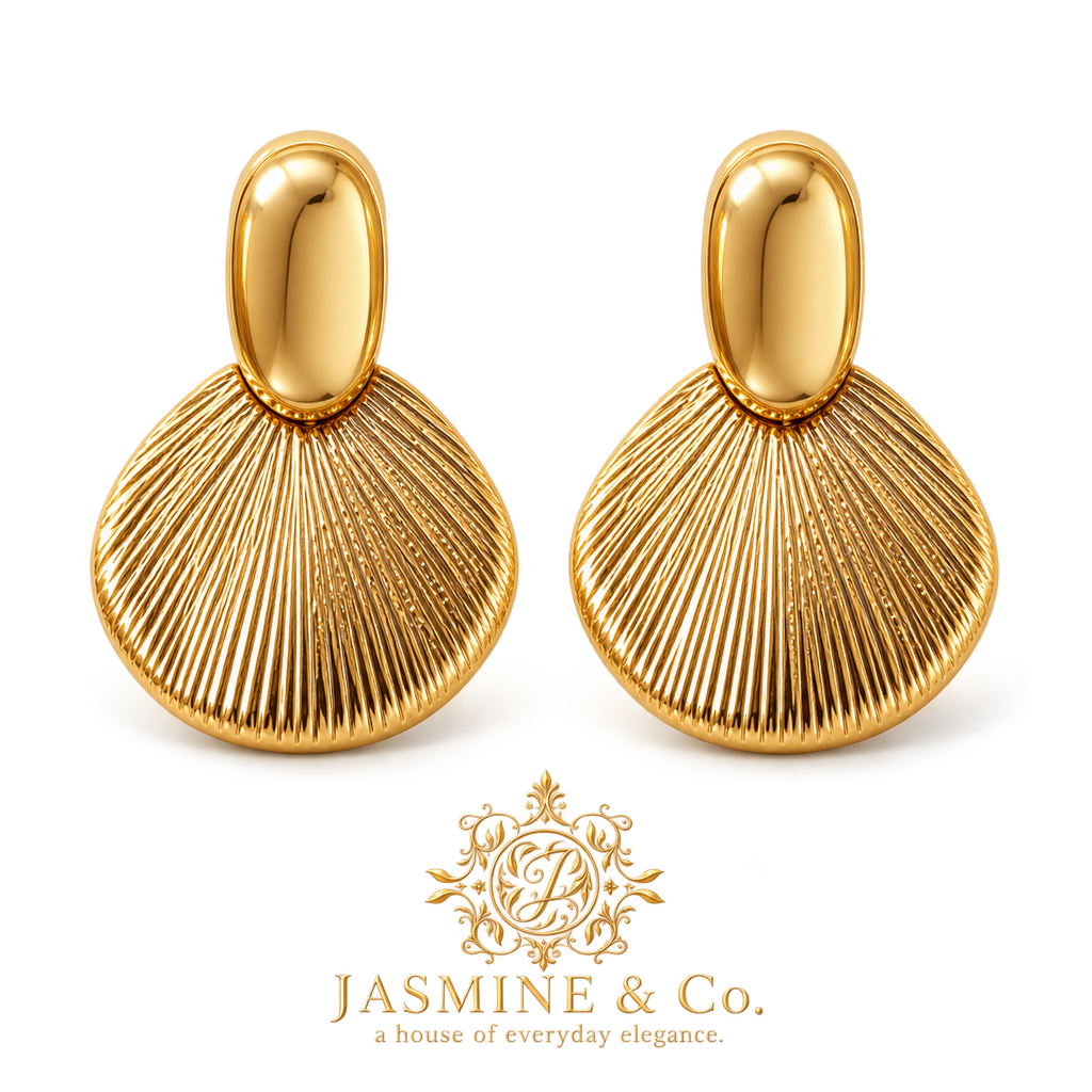 Anti-Tarnish Gold Fan Drop Earrings - studio hero