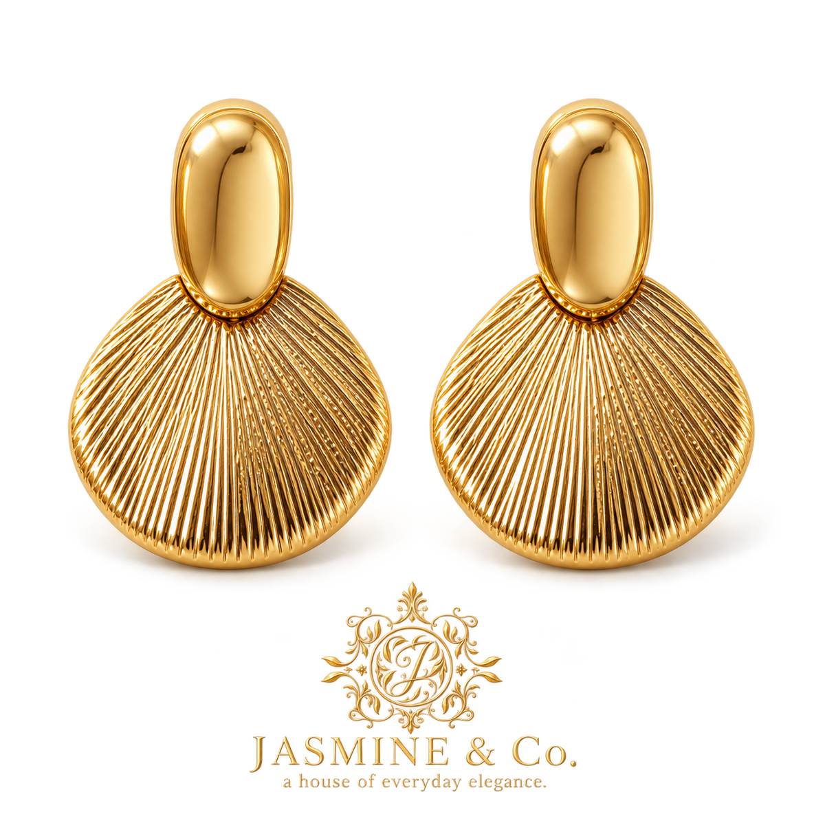 Anti-Tarnish Gold Fan Drop Earrings - studio hero