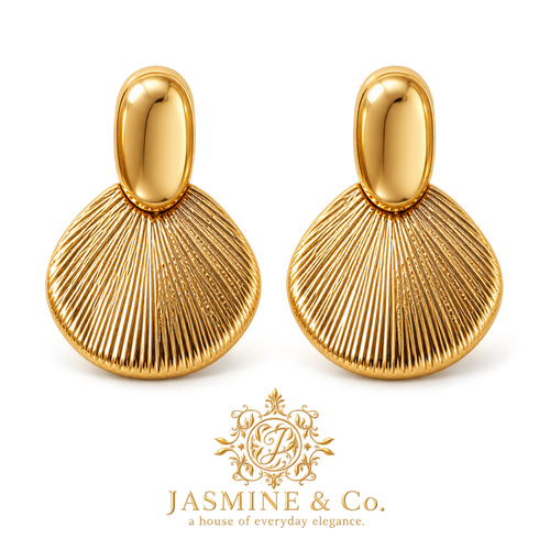 Anti-Tarnish Gold Fan Drop Earrings - studio hero