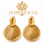 Anti-Tarnish Gold Fan Drop Earrings - close-up
