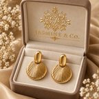Anti-Tarnish Gold Fan Drop Earrings - branded gift box