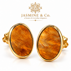 Anti-Tarnish Amber-Tone Oval Stone Stud Earrings - studio hero