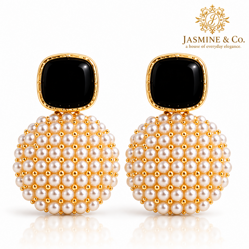 Anti-Tarnish Black & White Pearl Cluster Statement Earrings - studio hero
