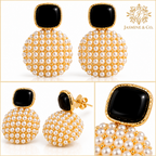Anti-Tarnish Black & White Pearl Cluster Statement Earrings - multi-angle collage